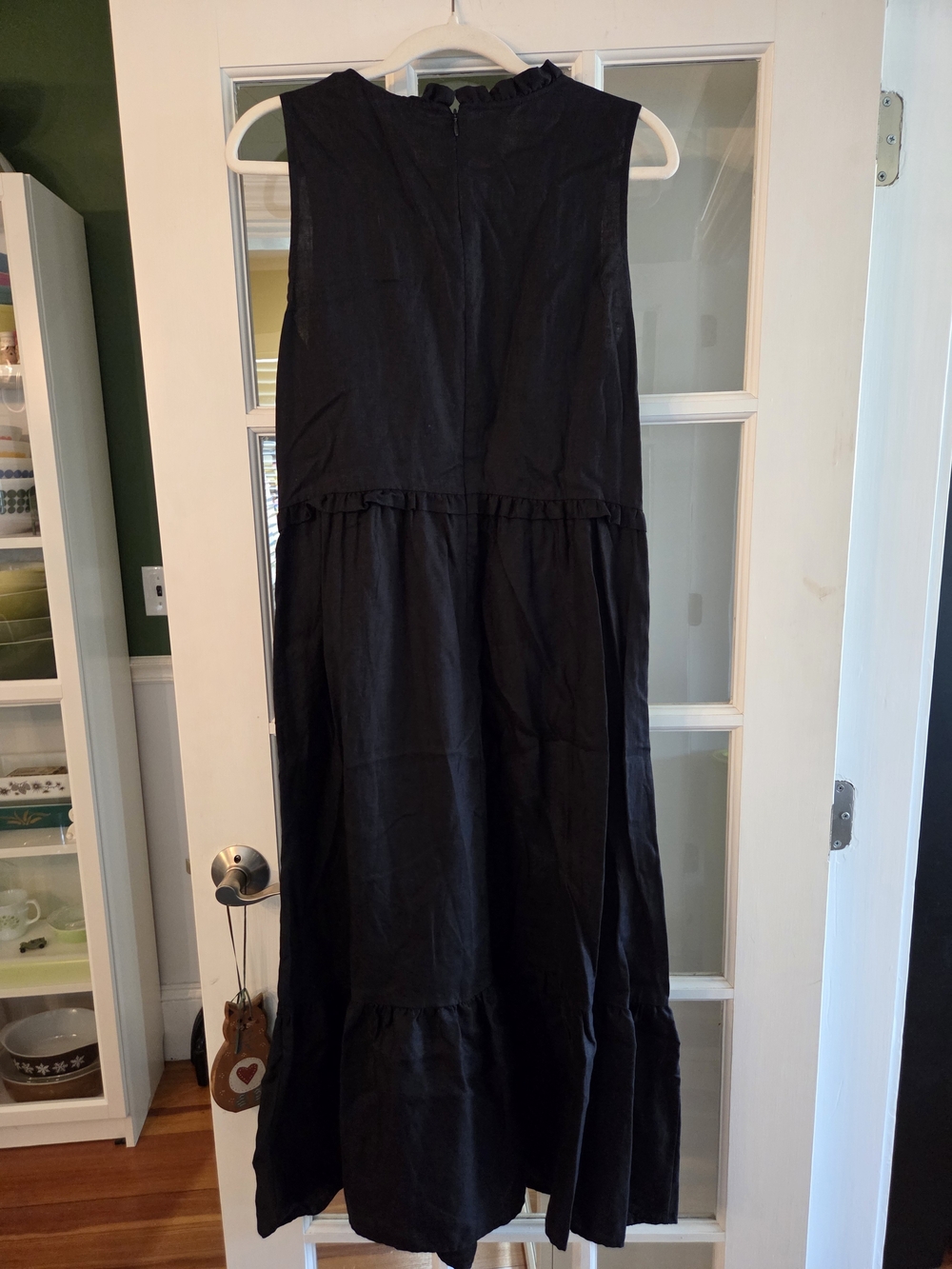 Boden Black Smocked Linen Midi Dress with Ruffle Hem - Size 14R - Picture 3 of 7